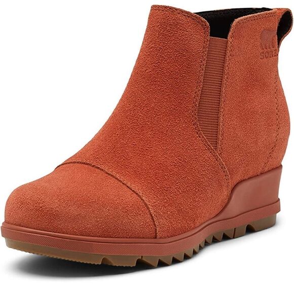 SOREL Evie Pull-On Bootie — Waterproof Suede Leather Wedge Ankle Booties - Picture 2 of 6